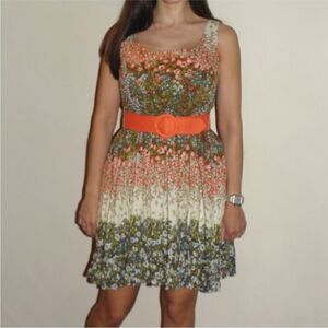 Alice + Olivia Green and Cream Tiered Ruffled Mini Sundress, M